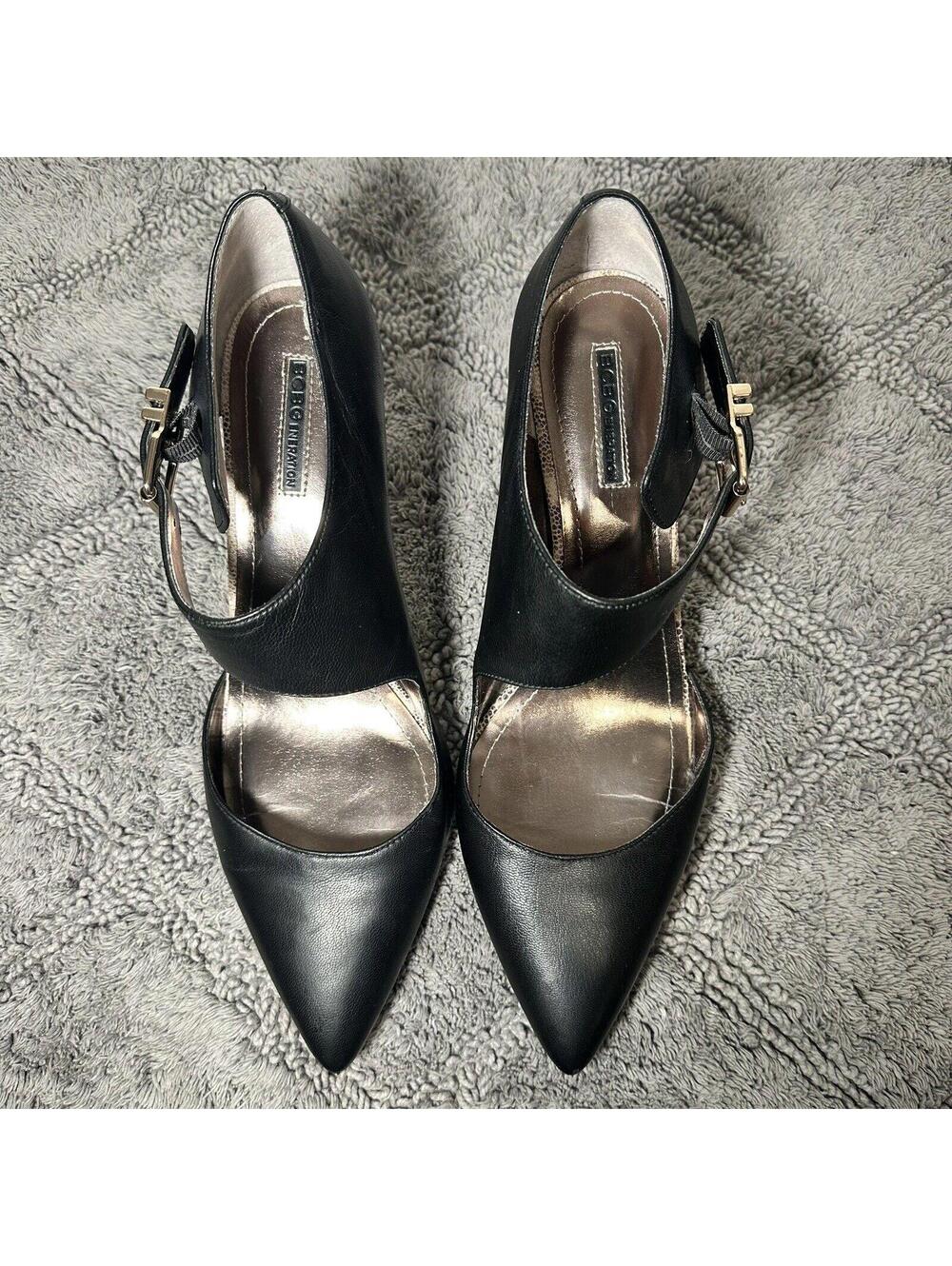 BCBG eneration Black Mary Jane Heel Pump Strap  11M Buckle Cocktail Pointed Toe
